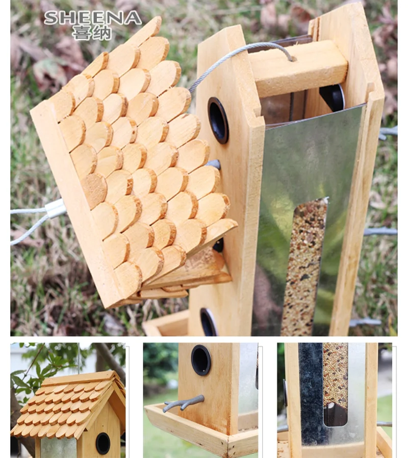 

American outdoor wooden waterproof tit bird feeder outdoor villa landscape decoration alloy station rod feeder ZP3281640
