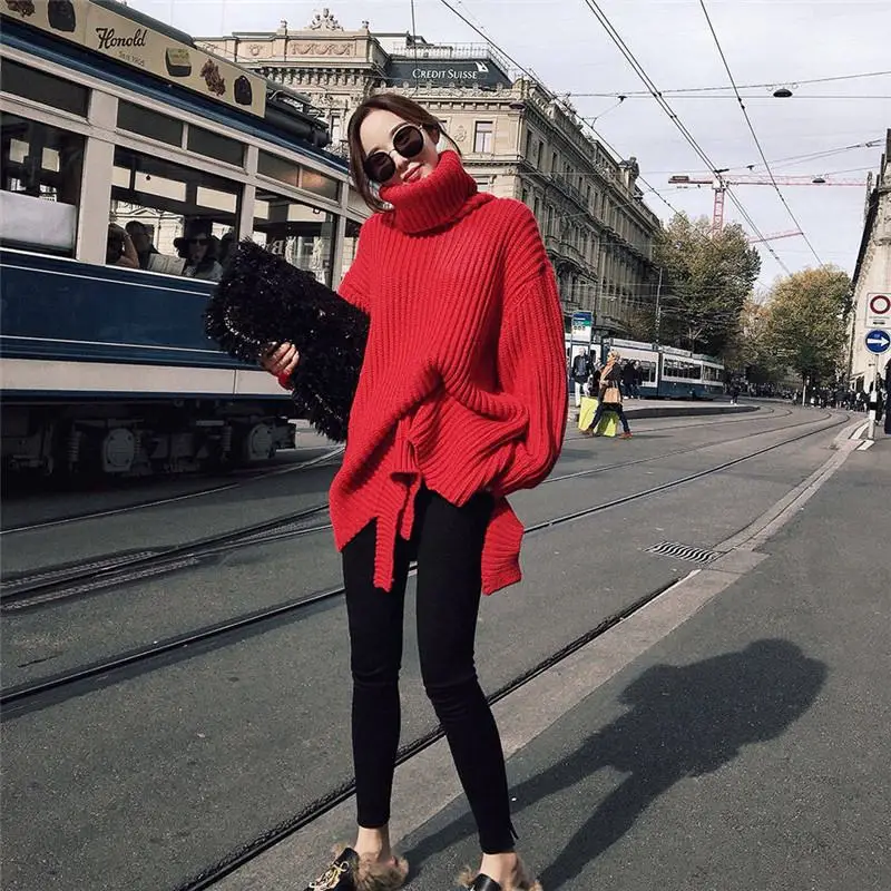 

Новинка 2019, Осень-зима, корейский Женский Повседневный Свободный Топ с высоким воротником и длинным рукавом, платья-свитеры, пуловеры больш...