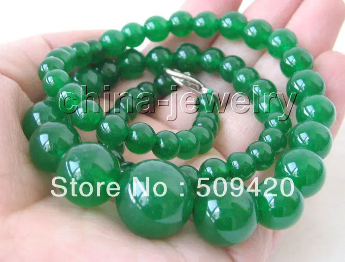 

Free Shipping Wholesale Beautiful 18" 6-14-6mm natural green stone necklace - fine jewelry