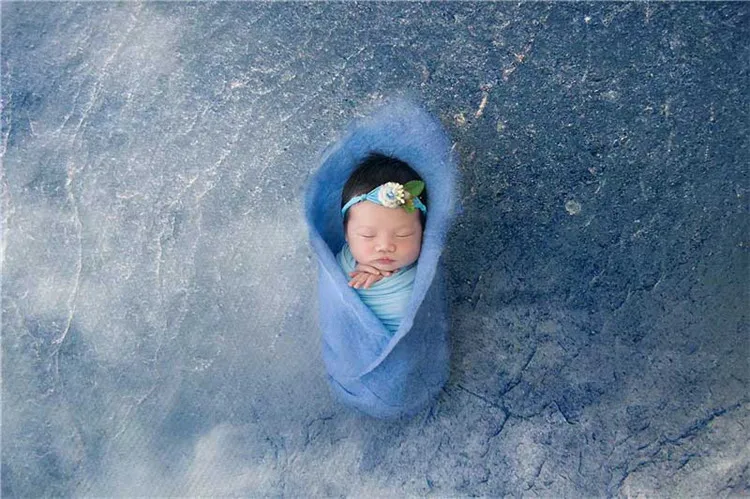 Синий 60*60 см новорожденных одеяло для фото Цветочный стиль шерсть флис одеяло для новорожденного фон для позирования мягкая корзина Stuffer реквизит - Цвет: Синий