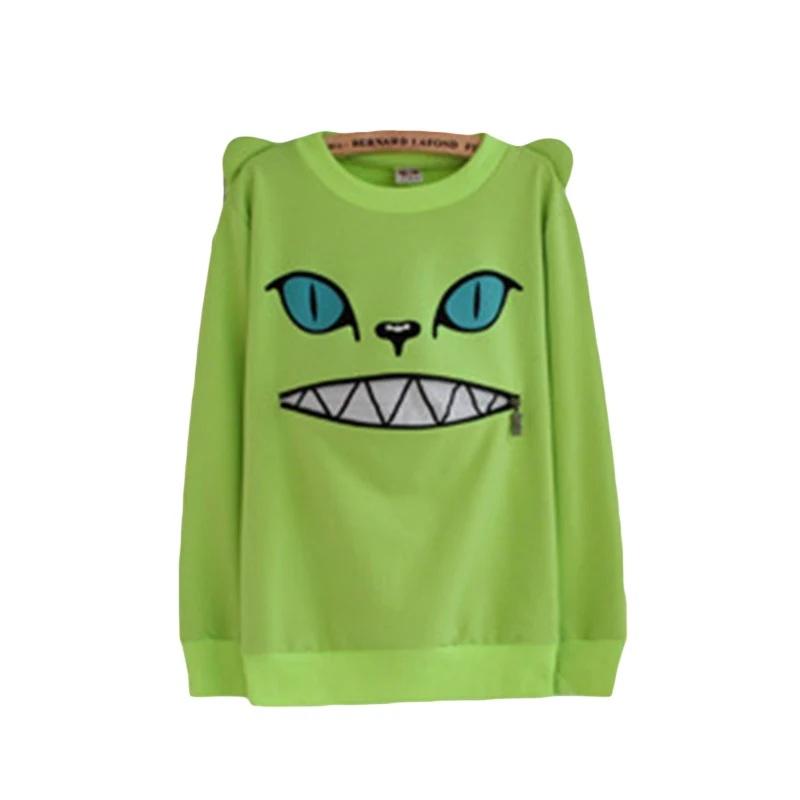 Милые животные уха Толстовка Для женщин мода молния Улыбка Рот 3D кошка женский