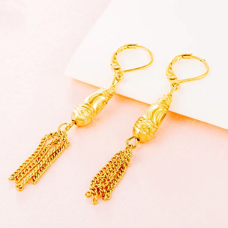 Fashion Long Tassel Real 24K Pendant Dangle Earrings for Women New Gold Drop Jewelry Statement | Украшения и аксессуары