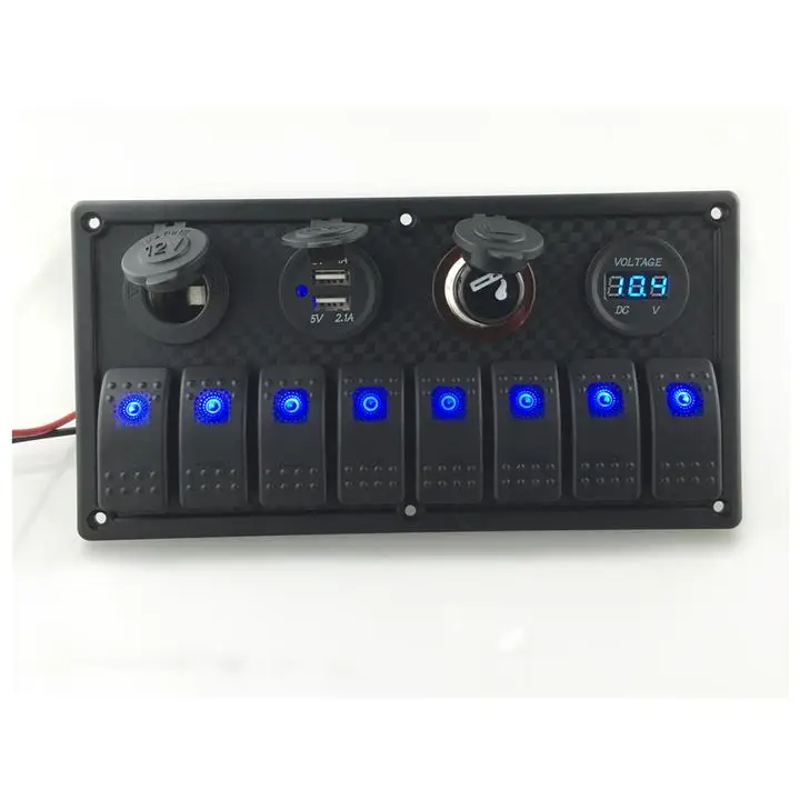 

12V-24V DC 8 gang Waterproof marine blue led switch panel with power socket voltmeter and USB
