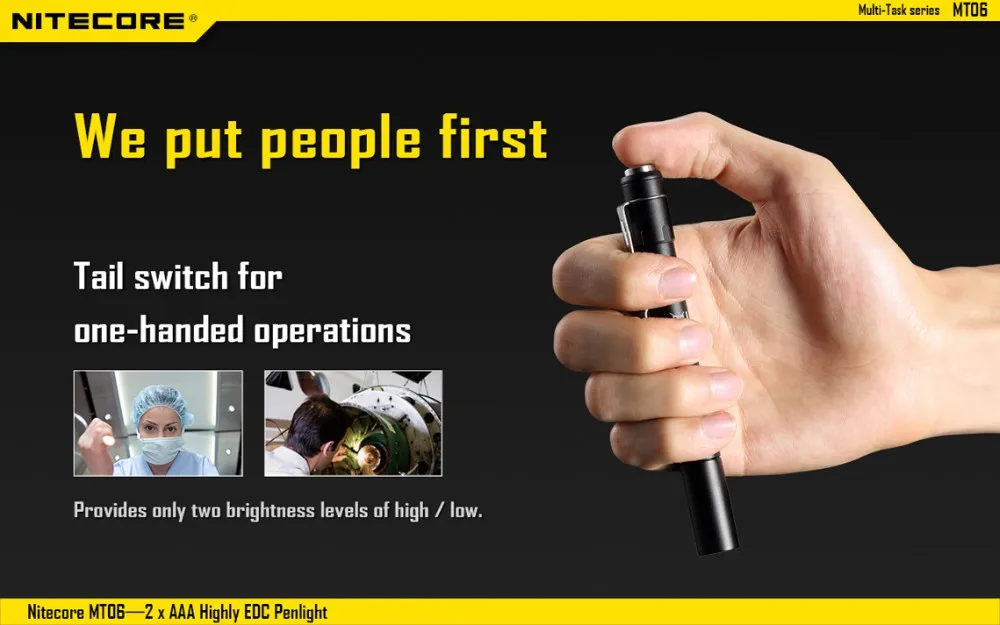 NITECORE MT06 MT06MD светодиодный фонарик для докторов, медицинский фонарик, высокоэффективный, EDC, фонарик, снаряжение, водонепроницаемый, мини, ультра портативный фонарь