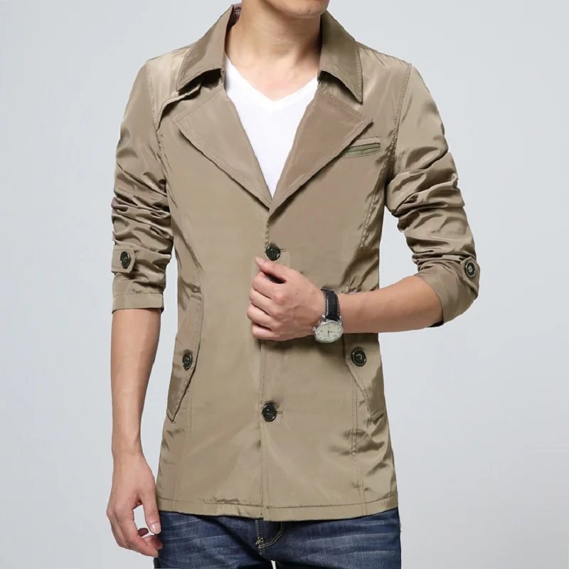 Мужской осенний тонкий Тренч Uwback новинка 2017 модные однобортные пальто цвета хаки