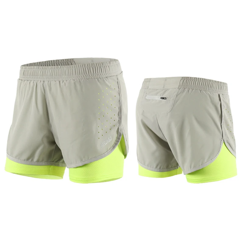 Gray Green Женские быстросохнущие спортивные шорты для бега, 3 дюйма, шорты для активных тренировок, 2 в 1, шорты с более длинной подкладкой, 5 цветов - Цвет: Gray Green
