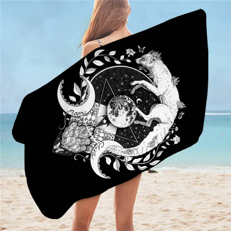 Moon Child Black Moon Child Black от Pixie Cold Art полотенце для ванной комнаты Лисичка пляжное полотенце с изображением животных Волк галактика планета синий фиолетовый прямоугольник салфетка - Цвет: Moon Child Black