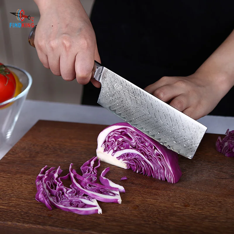 FINDKING AUS 10 дамасской стали Sapele деревянной ручкой Стрелка шаблон Дамаск нож 6 5