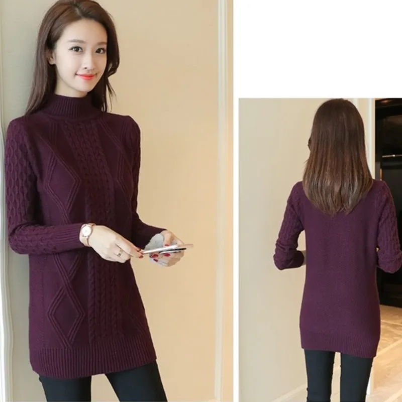 Half-high Collar Plus Size Women Sweater 2021 Medium Long Slim Warm Thick Twisted Autumn Winter Knitting Female | Женская одежда