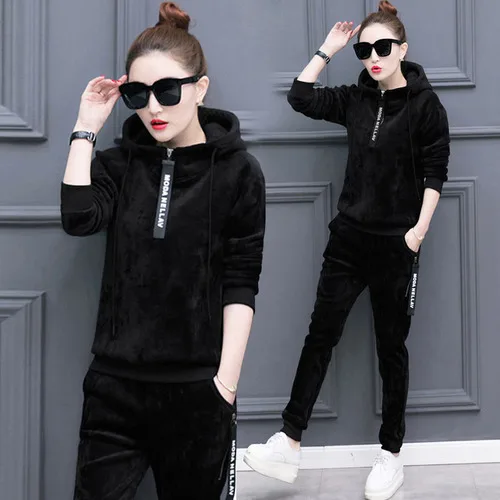 Осенне зимний женский комплект 2 шт. велюровый спортивный костюм для отдыха