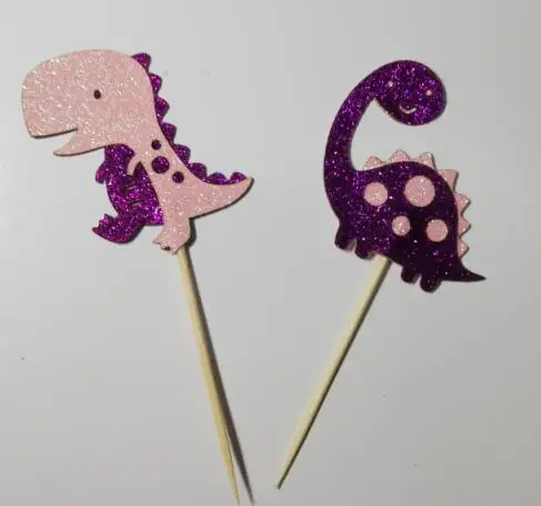 Блестящие динозавры кекс Toppers Свадебный душ помолвка Вечеринка лечение еда