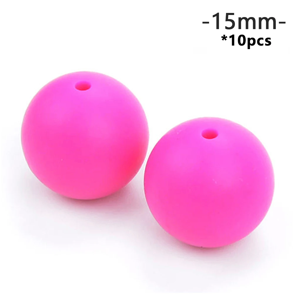 violet red LOFCA 10 шт., силиконовые бусины для прорезывания зубов, 15 мм, Прорезыватель для зубов, ожерелье для кормления ребенка, соска, клипса для ухода за полостью рта, не содержит бисфенола, пищевой, цветной - Цвет: violet red