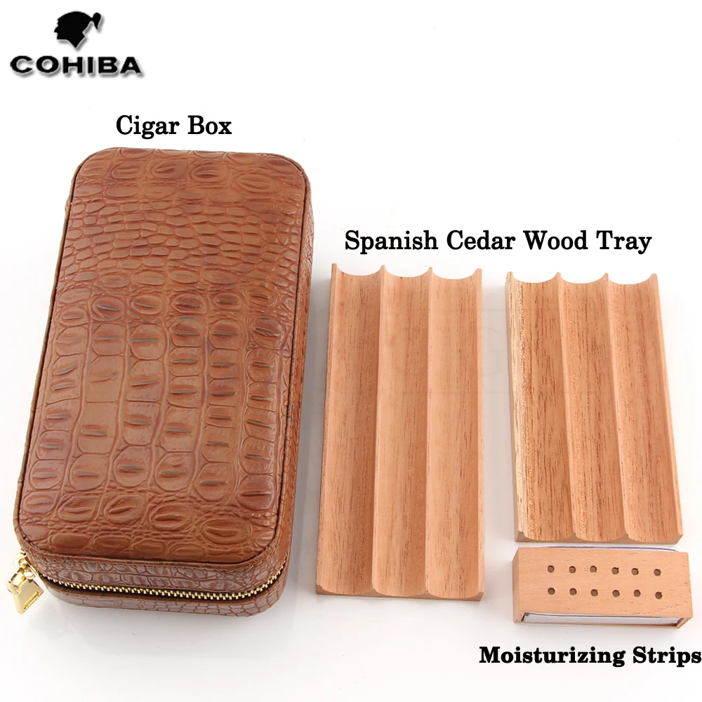 COHIBA крокодиловый узор кожаный сигарный хьюмидор коробка портативный чехол для сигар W/увлажнитель кедрового дерева путешествия Humidor Fit 6 Куба сигары