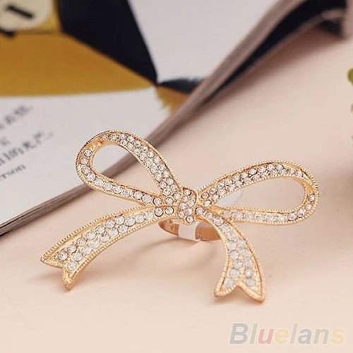 Hot Adjustable Fashion Gold-color Crystal Rhinestone Bowknot Ring Nice Gift Style 7FNE BDFN | Украшения и аксессуары