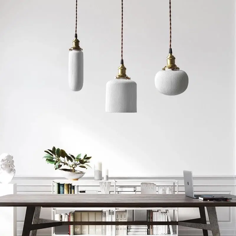 

Indoor Nordic retro style brass ceramic chandelier simple bedside living room table lamp creative bar porch lights