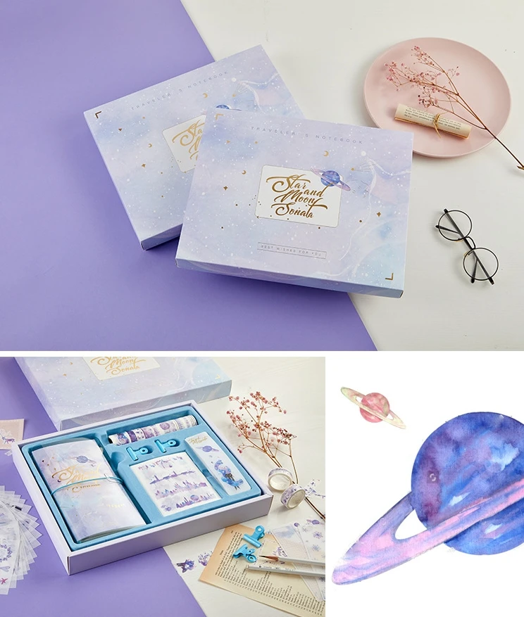 

Blue Star Scrapbooking Gift Pack" Cute Diary Planner Notebook Stickers Washi Tapes Clips Stationiery Gift