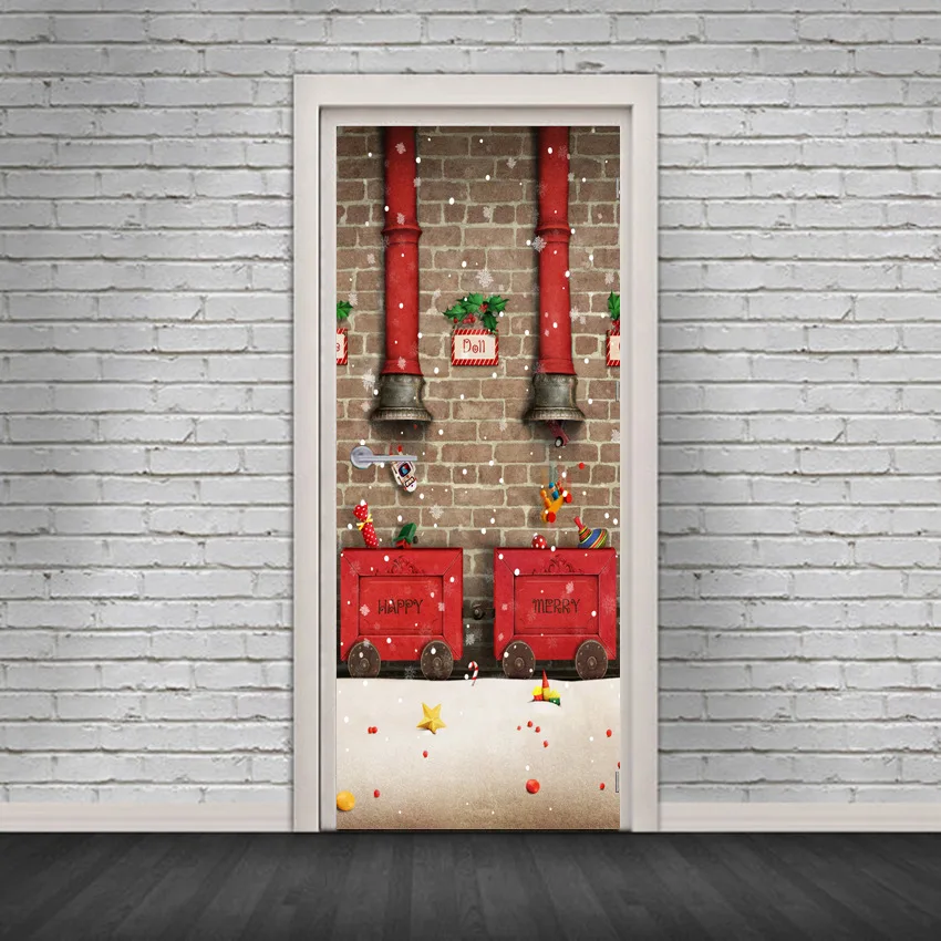 3D вид декоративные наклейки на дверь для спальни гостиной Рождественский ремонт