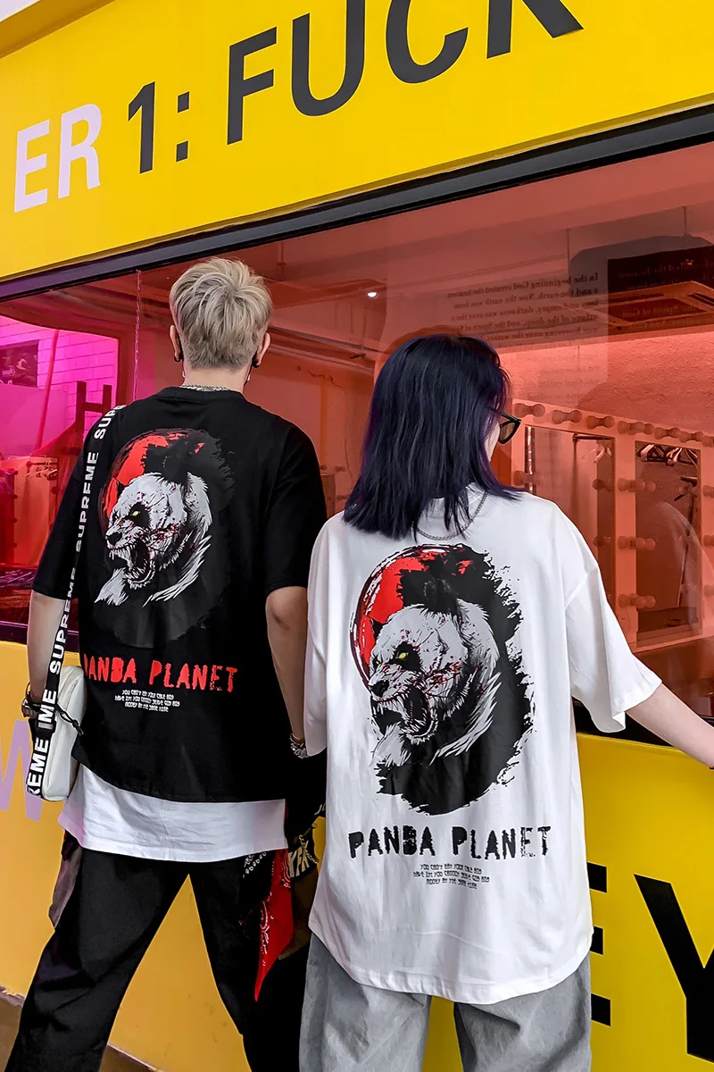 Футболка с коротким рукавом в стиле хип хоп хлопковая уличная принтом панды для