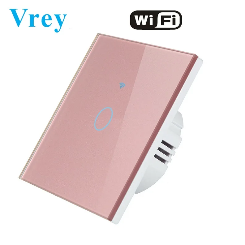 VR-WIFI-01 Pink Врей Wi-Fi приложение Smart Touch переключатель, 110 V-240 v настенный светильник Сенсорный экран переключатель, с украшением в виде кристаллов Стекло переключатель Панель и поддерживаемые дистанционное управление - Цвет: VR-WIFI-01 Pink