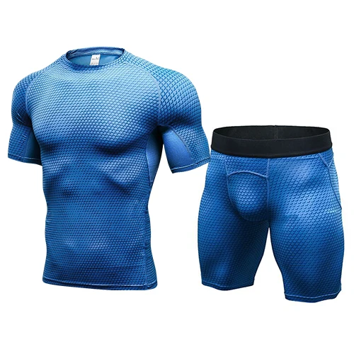 40054023blue Ярд компрессионный костюм Фитнес Tight комплект для бега футболка леггинсы для женщин для мужчин спортивная тренажерный зал спортивный костюм костюм мужской спортивный - Цвет: 40054023blue