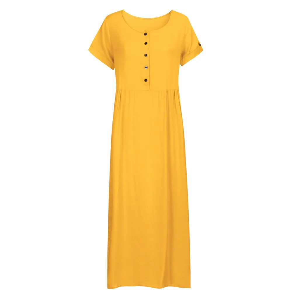 Women 2019 Solid V Neck Dresses Roll Up The Sleeve Dress Splice Button Bohemian Plus Size Casual Summer | Женская одежда