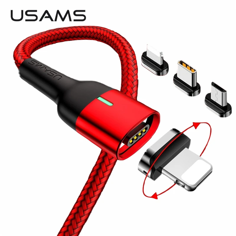 Магнитный кабель USAMS для iphone, huawei, micro usb кабель, быстрая зарядка, магнитный USB кабель для передачи данных, для телефона, Тип c, USB C кабель, шнур для зарядного устройства