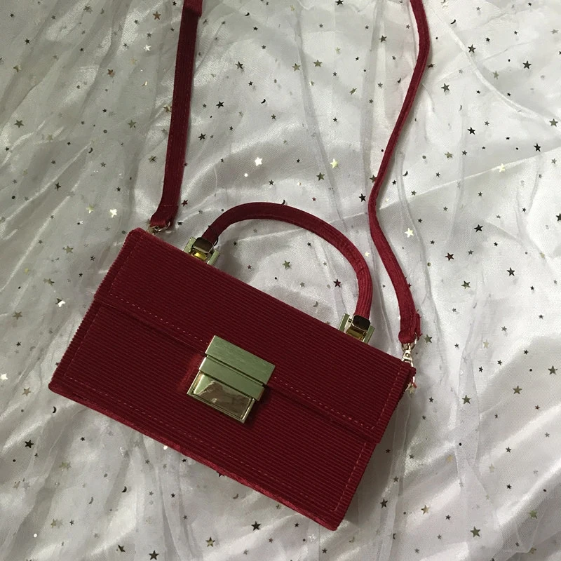 Ретро Маленькая квадратная сумка красная сумочка сумки Замшевая Вельветовая