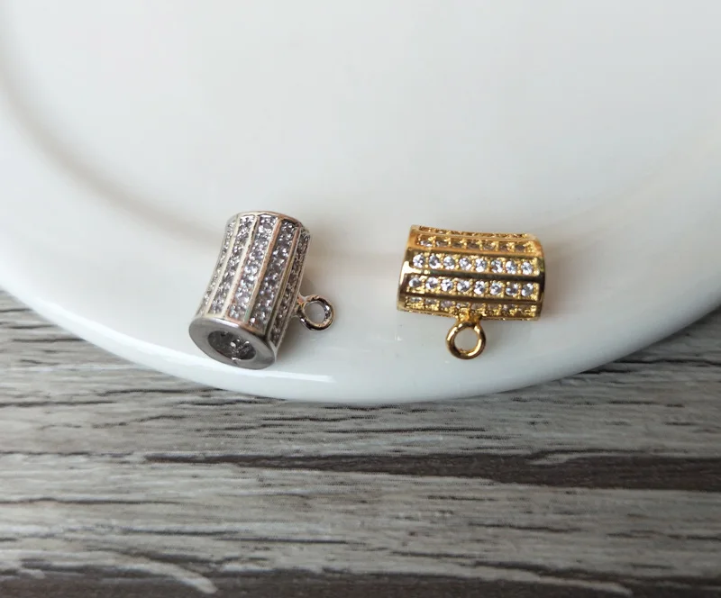 

10 Pcs CZ zircon crystal Micro pave Connector circular column Beads for DIY Making Bracelet necklace Jewelry Finding BD162