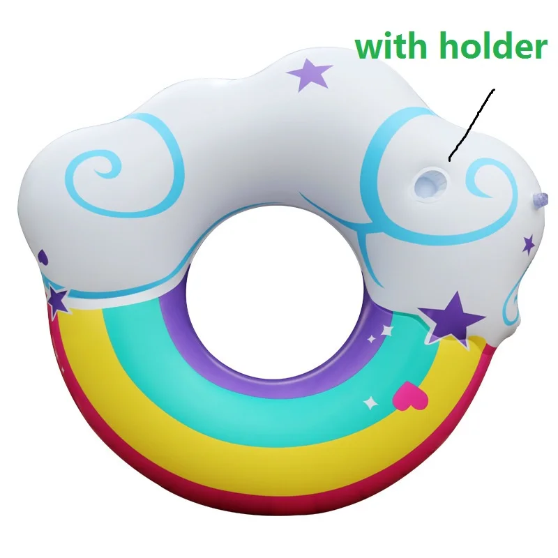 

2018 New Inflatable Swim Rings with Cup Holder Rainbow Cloud Swimming Ring Pool Float Adult Water Circle Life Buoy Piscina Hot