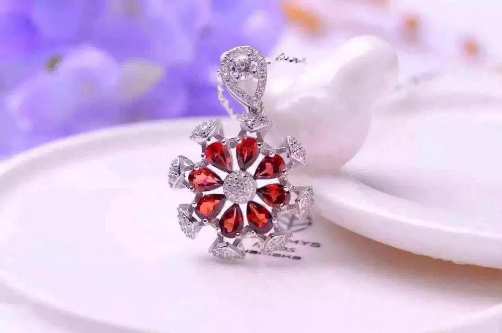

Натуральный красный гранат кулон S925 Серебряный натуральный драгоценный камень кулон ожерелье Трендовое счастливое колесо обозрения женск...