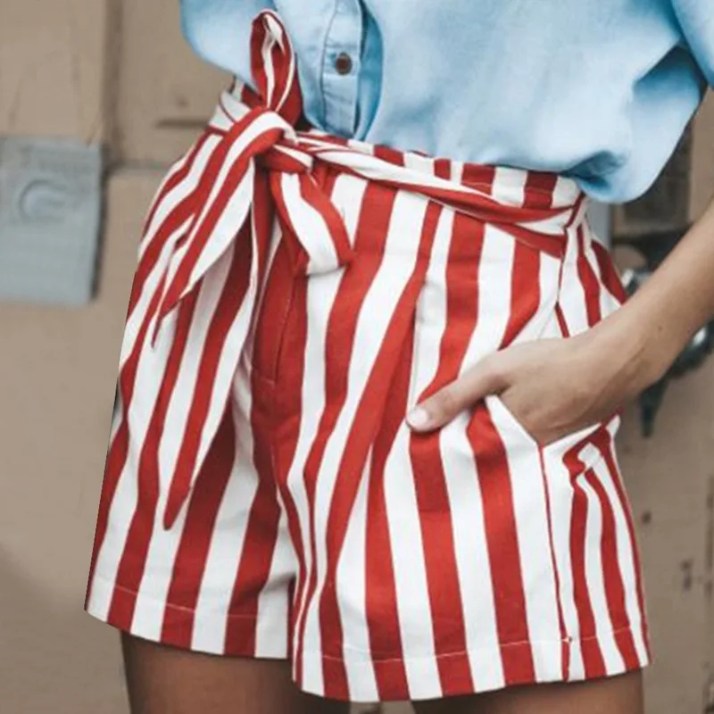 2018 Laamei женские летние Boho шорты Мода Повседневная эластичный пояс полосатые брюки