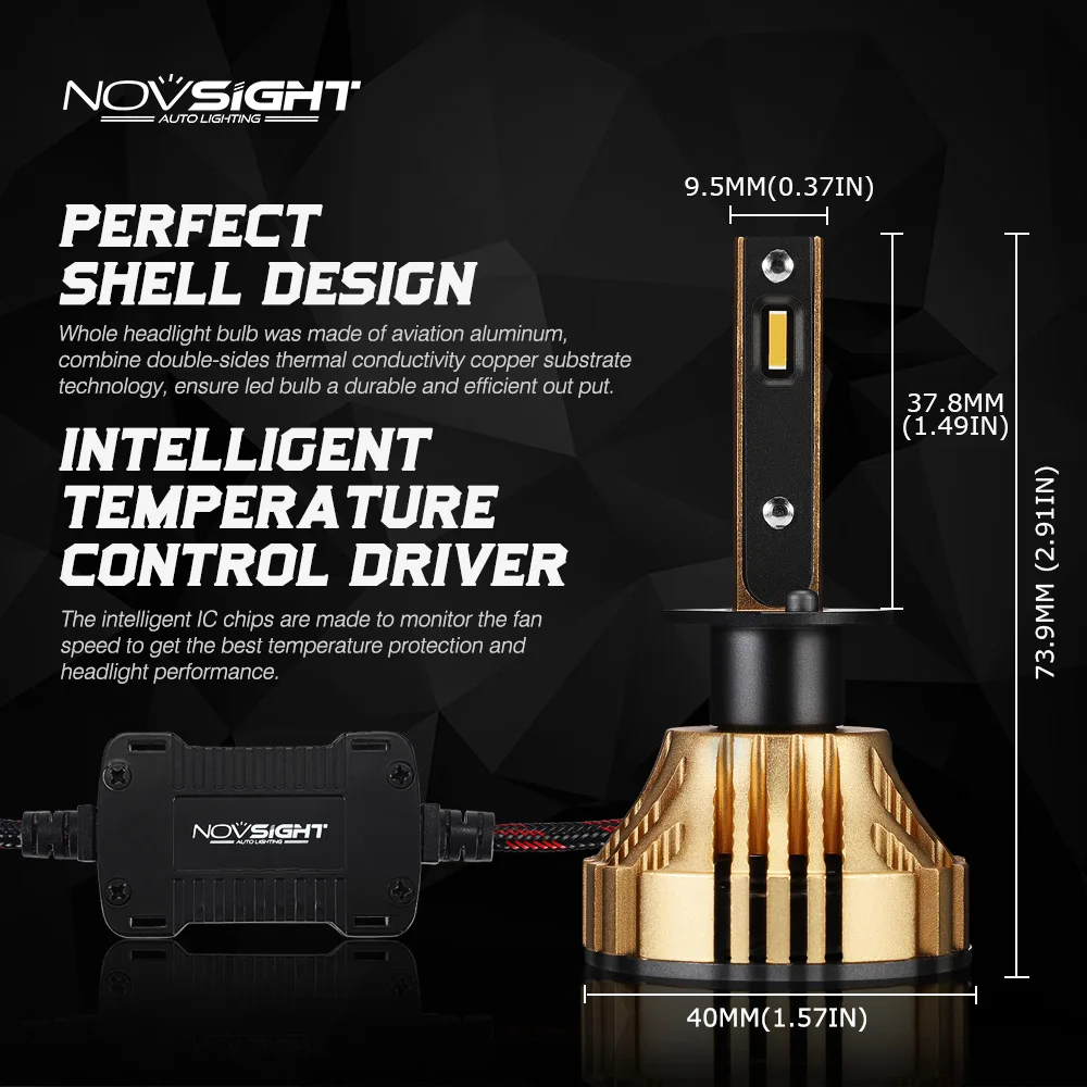 NOVSIGHT фар автомобиля h11 светодиодные лампы H4 H7 H1 HB3 HB4 Авто лампы фар 72 W 12000LM 3000 K золото желтый светодиод automotivo