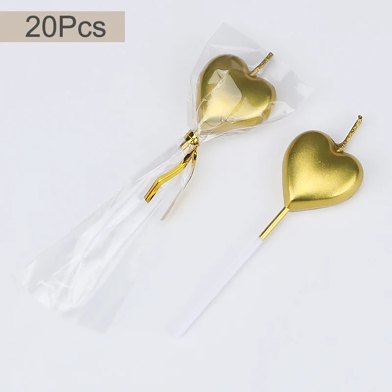 Golden 20Pcs 20-50 шт./компл. милые цвета: золотистый, серебристый сердце, звезда, день рождения свечи для торта свечи любовь лампы в форме свечи детский праздничный костюм поставки Свадебные украшения - Цвет: Golden 20Pcs