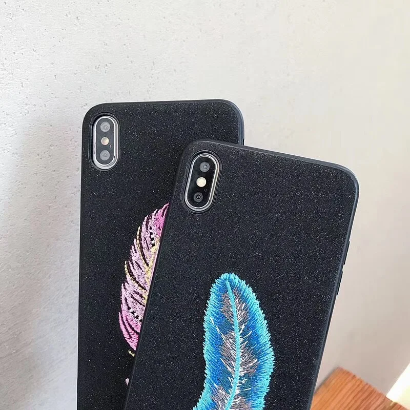 Embroidery Feather Matte Case for iphone7/8plus Phone Cover iphone 6s case xs max Girls Funda para Back |