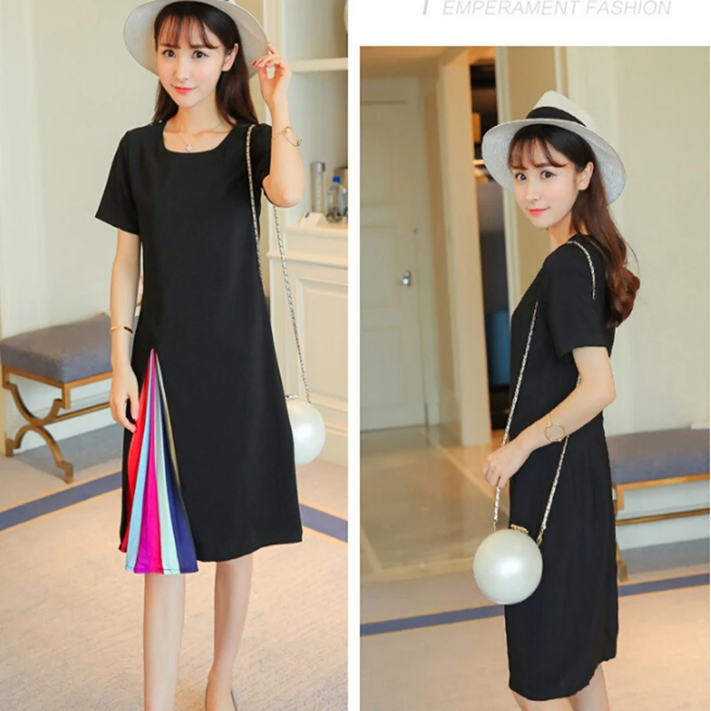 Woman fashion dress summer Knee-Length slim short sleeved Ladies Pleated dance dress