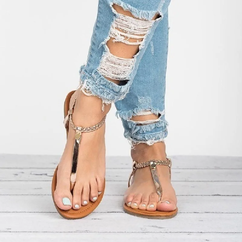 Сандалии-гладиаторы женские с открытым носком босоножки на плоской подошве