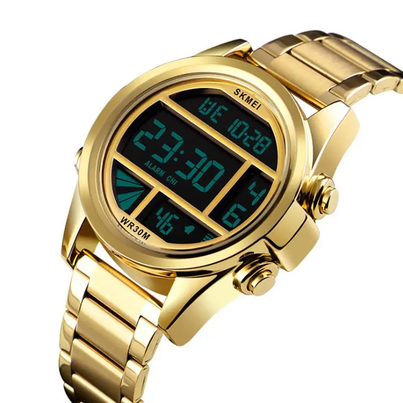 Gold SKMEI модные электронные часы со стальным ремешком для мужчин reloj de la marca de lujo инновационный стиль новое поступление - Цвет: Gold