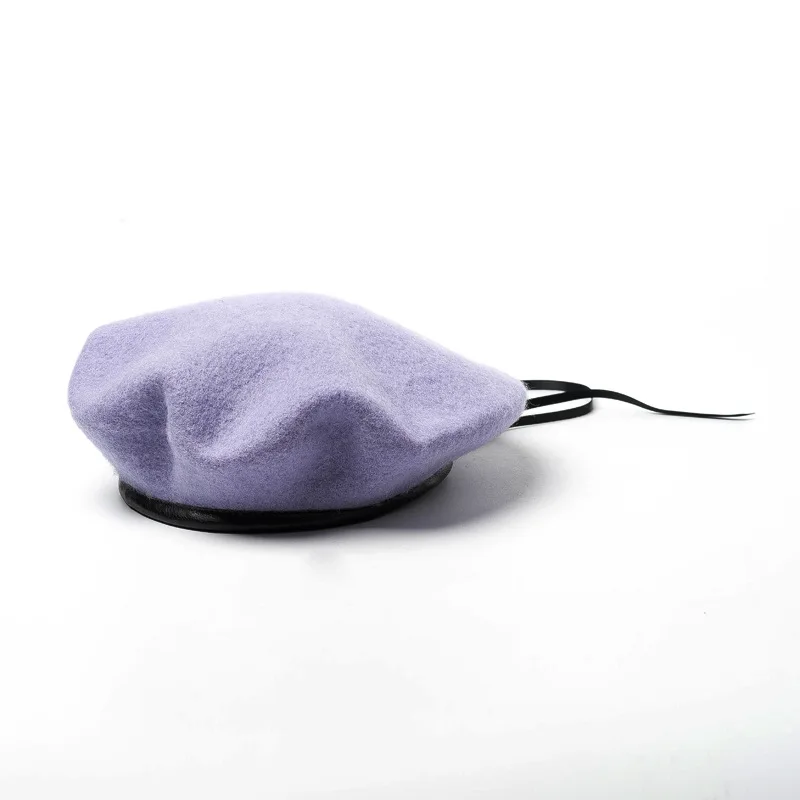 purple Стиль, осенне-зимний винтажный теплый шерстяной женский берет из искусственной кожи, Шапка-бини французского художника, размер 56-58 см - Цвет: purple
