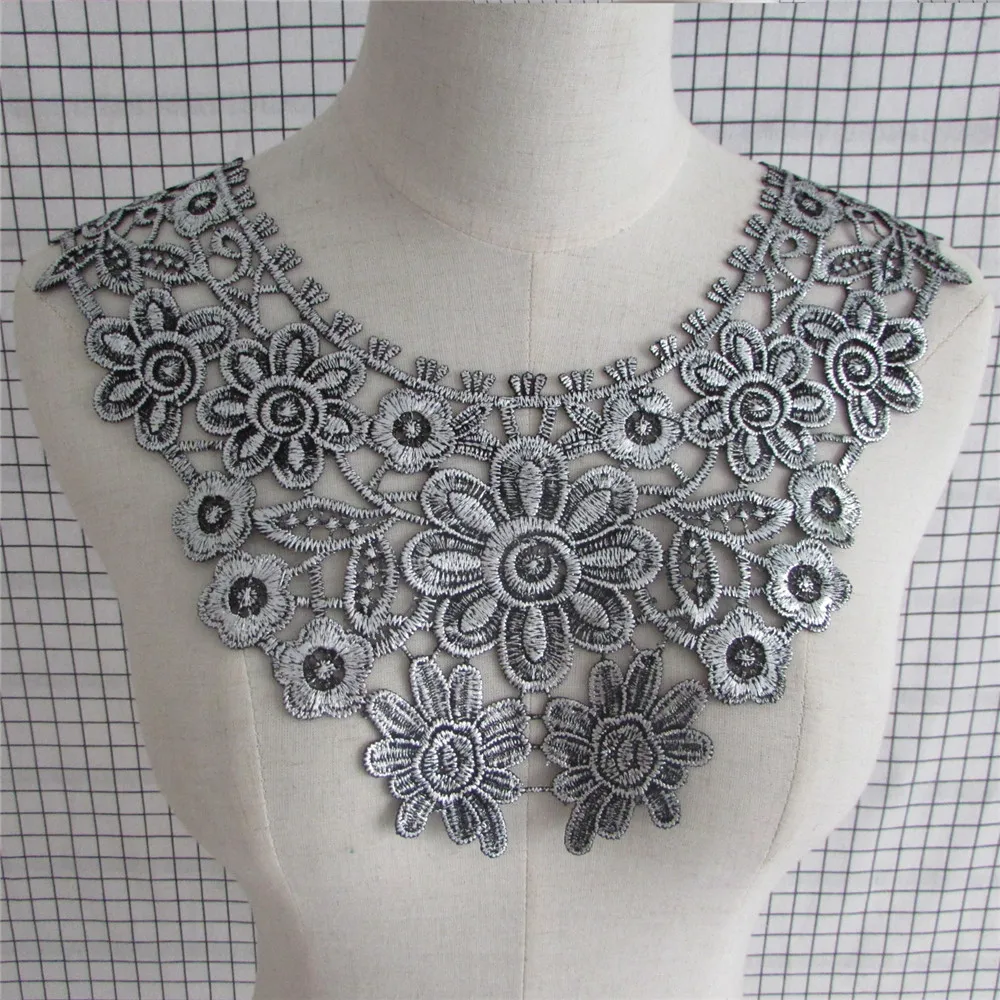 Горячая Распродажа 2017 воротник ремесла серебро Цветочная Кружевная аппликация