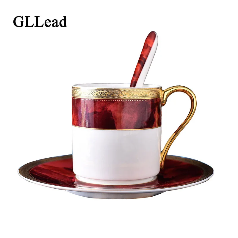 GLLead новый стиль костяной фарфор кофейная чашка блюдце набор цветочные чайные
