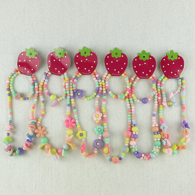 Акриловые ожерелья карамельных цветов детские (3 браслета + 3 ожерелья) ювелирные