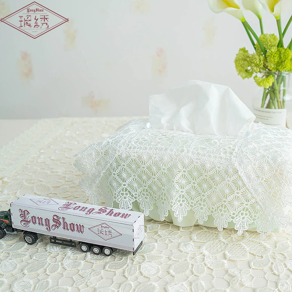 Unique Creative Design Home Household Hotel Table Decorative Embroidered Plaid Elastic Band White Grey Taupe Tissue Box Cover