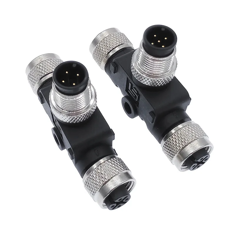 1pcs M12 three-way pipe conversion plug waterproof sensor connector Male Female 4 pin 5 pin