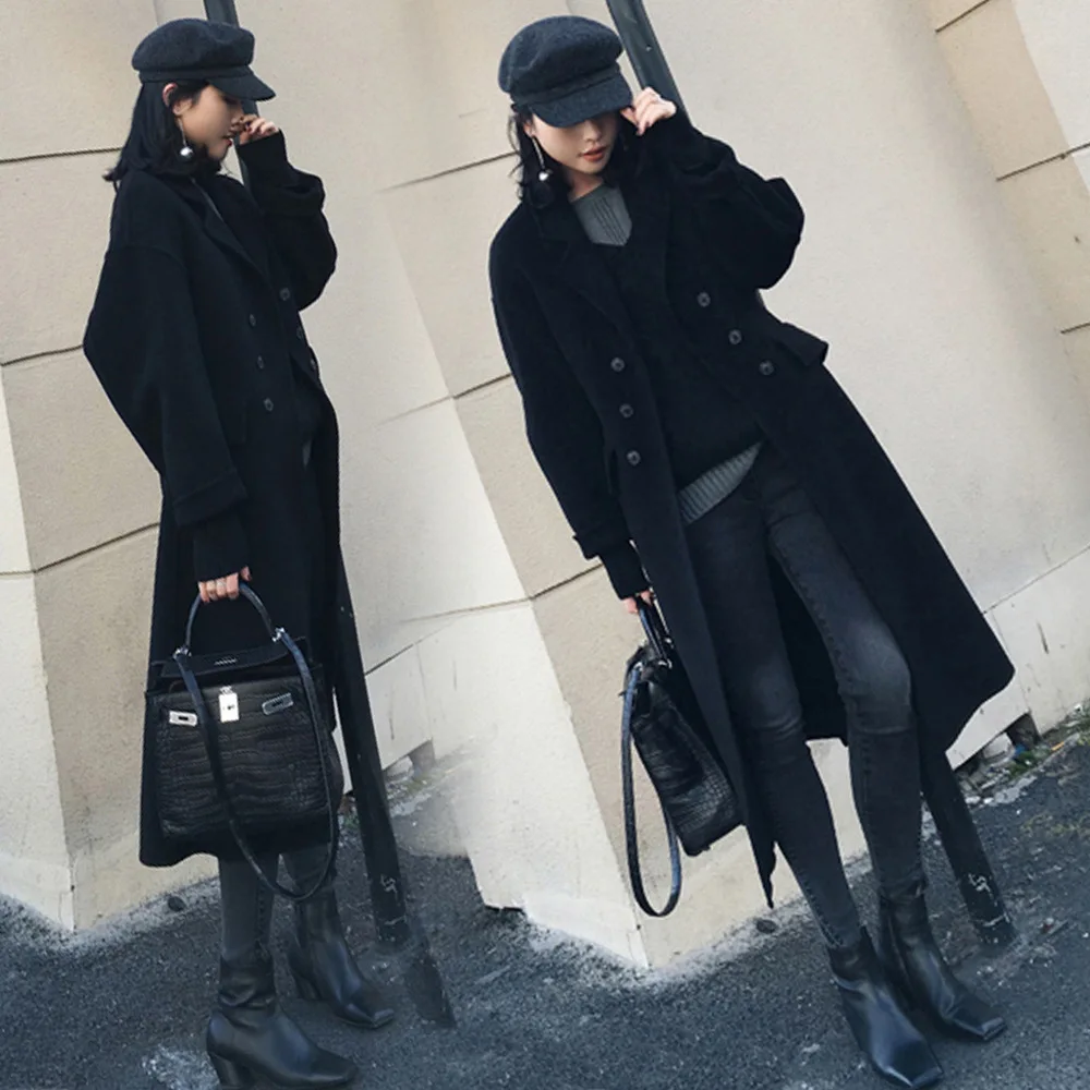 Женское шерстяное длинное пальто новинка зимы 2018 облегающая стройнящая Женская