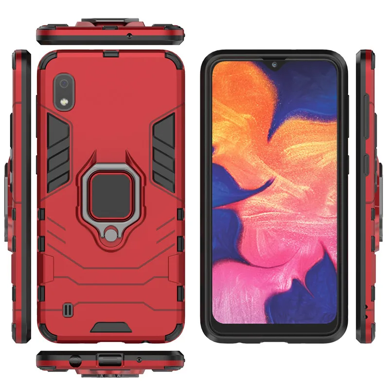 Красный Для samsung Galaxy A10 чехол на A105F автомобильный держатель бронированный чехол s Жесткий ПК и мягкий силиконовый чехол для samsung A10 с магнитом a 10 - Цвет: Красный