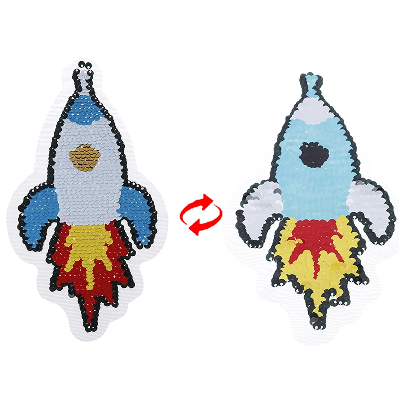 DIY Patch Applique Bag Clothing Coat Sweater 2020 NEW Cartoon rocket Reversible Change color Sequins Sew On Patches for clothes | Дом и сад