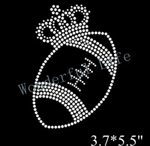 Самая низкая цена корона с Футбол узор из страз дизайн передачи железа на