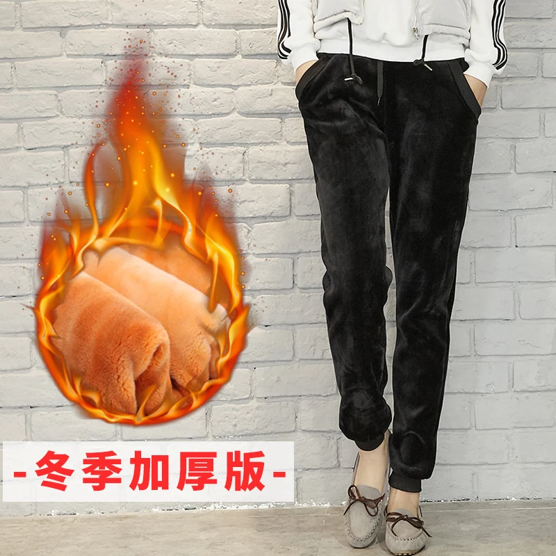 Gold Velvet Plus Cashmere Pants Thick Winter High Waist Elastic Casual Solid Color Warm Trousers Halen Mujer MZ2019 | Женская одежда