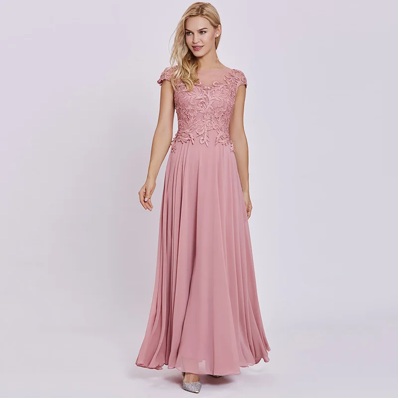 Tanpell appliques prom dresses peach cap sleeves lace floor length a line gown cheap women scoop evening formal long dress | Свадьбы и
