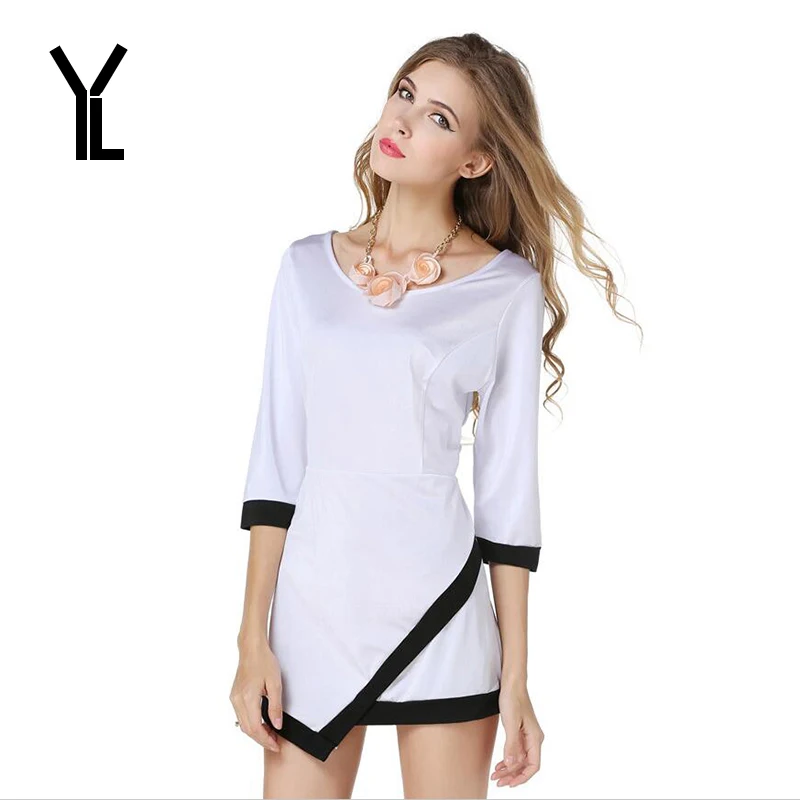 2018 новые модные черный белый цвет стежка асимметричное платье для Для Женщин